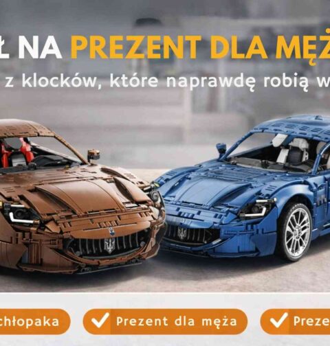 Pomysł na prezent dla mężczyzny – dwa modele samochodów z klocków i pilot do sterowania